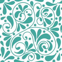 Naklejka na ściany i meble Green and white vector leaf seamless pattern. Vintage ornament. Paisley elements. Great for fabric and textile, wallpaper, packaging or any desired idea