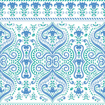 Blue and green floral seamless pattern. Vintage vector, paisley elements. Traditional,Turkish, Indian motifs. Great for fabric and textile, wallpaper, packaging or any desired idea.