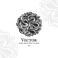 Black abstract emblem. Elegant, classic elements. Can be used for jewelry, beauty and fashion industry. Great for logo, monogram, invitation, flyer, menu, brochure, background, or any desired idea.