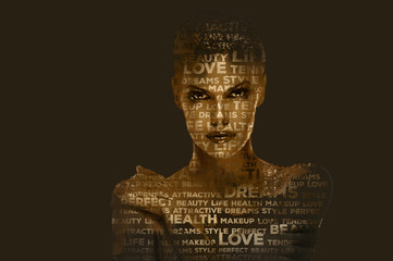 Beautiful woman on black background. Digital art