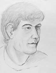 Portrait of a young man. Pencil drawing on paper