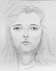 Portrait of a beautiful young woman. Pencil drawing on paper