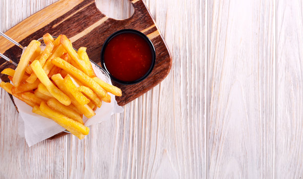 French Fries In Metal Basket