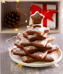 Gingerbread Christmas tree biscuits with icing