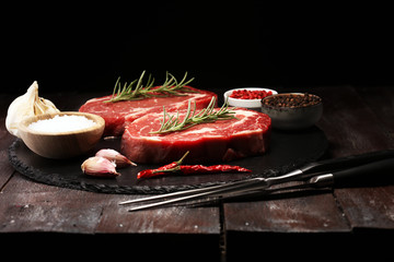 Steak raw. Barbecue Rib Eye Steak, dry Aged Wagyu Entrecote Steak.