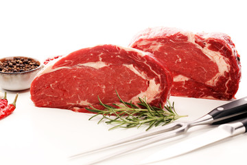 Steak raw. Barbecue Rib Eye Steak, dry Aged Wagyu Entrecote Steak.