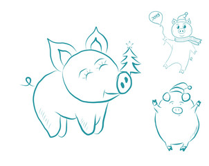Pigs set icons funny and cute vector illustration drawn by hand