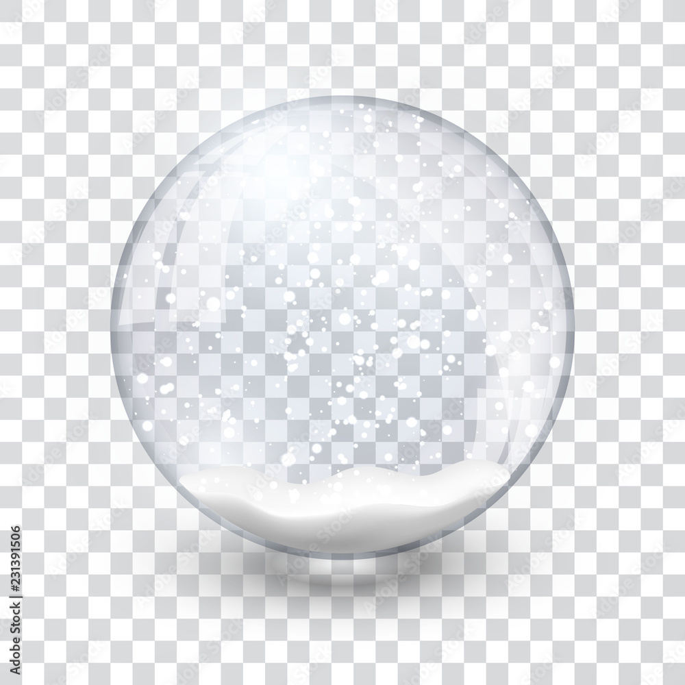 Wall mural snow globe ball realistic new year chrismas object isolated on transperent background with shadow, v