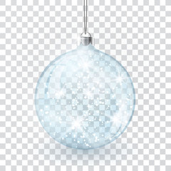 Christmas crystal glass ball on transparent vector background