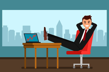 office interior. passive income is awesome. businessman enjoying life