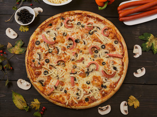 Pizza with Pepperoni Sausage and mushrooms