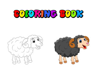 cartoon coloring book ram design isolated on white background