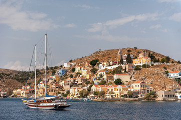 Fototapeta na wymiar Symi Island Harbour view in Greece.