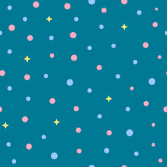 Simple seamless pattern with dots and sparkles.