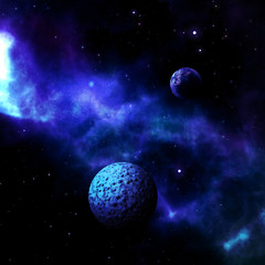 Obraz na płótnie Canvas 3D space scene with fictional planets