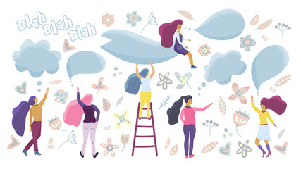 Small girls talking. Vector flat concept for blog and forum.