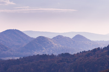 Fototapeta premium Mountain landscpae with peaks of the hills at dawn