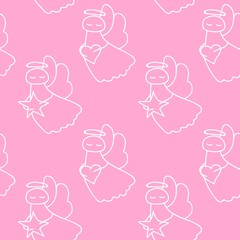 Seamless pattern with angels and stars. Vector illustration.