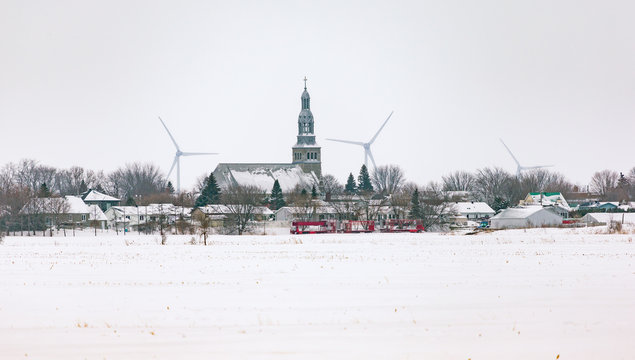 Winter scene showing the church in St Isadore, Quebec, Canada.