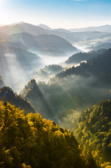 Misty mountain landscape, autumn morning, Poland and Slovakia