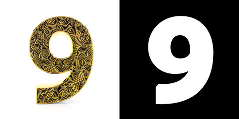 Golden number nine (9 years) style Zentangle