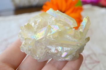 White Angle Aura Quartz Cluster! Beautiful light angle titanium druzy Crystal Cluster. Titanium...