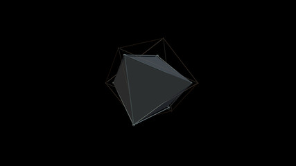 Fototapeta na wymiar 3D illustration of a metal silver crystal of irregular shape, low polygonal abstract figure, on a black background. Futuristic design. 3D rendering, the idea of wealth and prosperity.