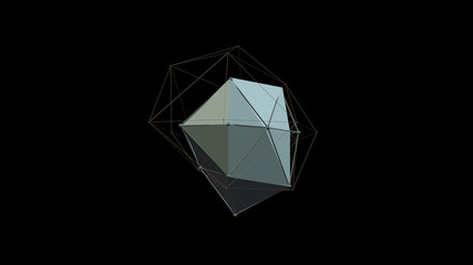 3D illustration of a metal silver crystal of irregular shape, low polygonal abstract figure, on a black background. Futuristic design. 3D rendering, the idea of wealth and prosperity.