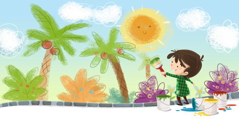 niño pintando con brocha un mural © cirodelia