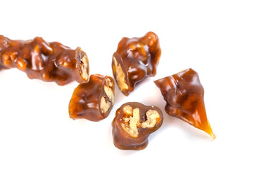 Tasty oriental sweets, churchkhela on  white background. Georgian national dessert