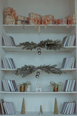 Book shelf with christmas decoration