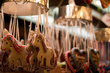 gingerbread unicorns at fun fair in Bremen, Germany