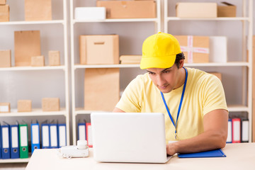Handsome contractor working in box delivery relocation service 