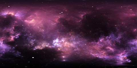 360 Grad interstellare Wolke aus Staub und Gas. Weltraumhintergrund mit Nebel und Sternen. Glühender Nebel, gleichwinklige Projektion, Umgebungskarte. Sphärisches HDRI-Panorama © Peter Jurik