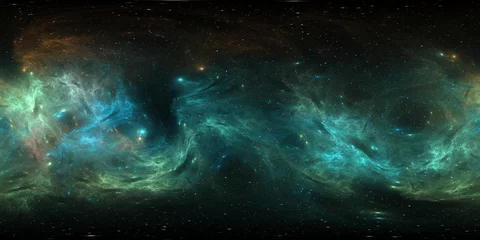 360 Grad interstellare Wolke aus Staub und Gas. Weltraumhintergrund mit Nebel und Sternen. Glühender Nebel, gleichwinklige Projektion, Umgebungskarte. Sphärisches HDRI-Panorama © Peter Jurik