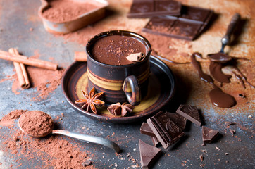 Fototapeta na wymiar Delicious hot chocolate with spices.