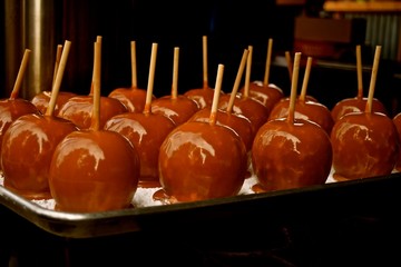 Tray of Caramel Apples, wholesome apples from a farm in Snohomish Washington state and dipped in sweet gooey goodness. Indulgence at its best.