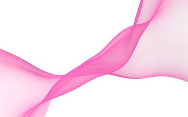 Abstract pink wave. Bright pink ribbon on white background. Pink scarf. Abstract smoke. Raster air background. 3D illustration