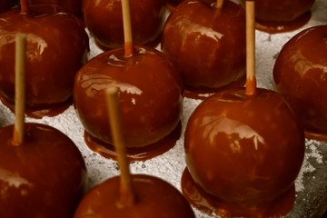 Tray of Caramel Apples, wholesome apples from a farm in Snohomish Washington state and dipped in sweet gooey goodness. Indulgence at its best.