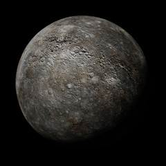 planet Mercury isolated on black background
