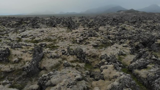 Iceland View Of Lava Field And Rock Formations.