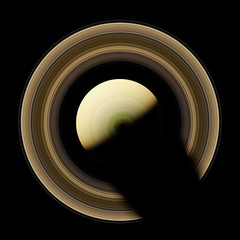 Fototapeta premium planet Saturn isolated on black background, top view