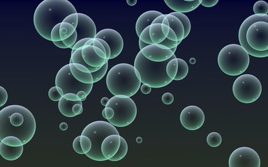 Dark background green mesh bubbles. Wallpaper, texture with bubble. 3D illustration