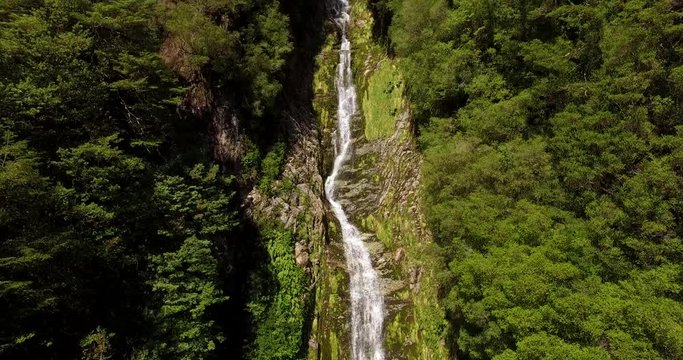 Aerial view of the Tagua Tagua park and its diverse geography, with forests, mountains, lagoons and waterfalls