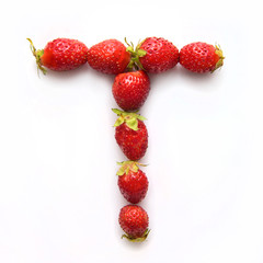 Letter T of the English alphabet from strawberry