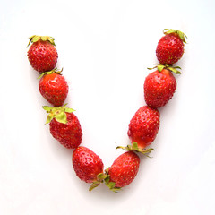 Letter V of the English alphabet from strawberry