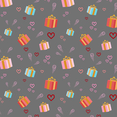 Seamless vector pattern. Colorful gifts on the background.