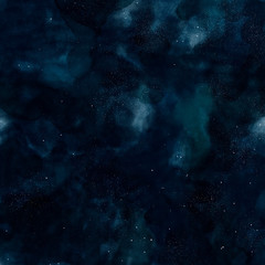 Fototapeta na wymiar Blue watercolor background of night sky with stars.