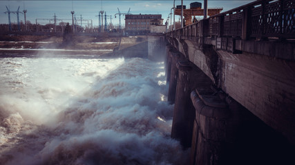 Dumping of water on hydroelectric power station. Dubna.