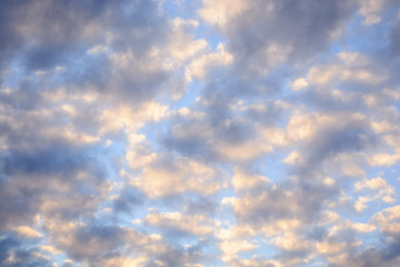 Obraz premium weiße, rosa und graue Wolken in einem herbstlichen Abendhimmel kurz vor Sonnenuntergang